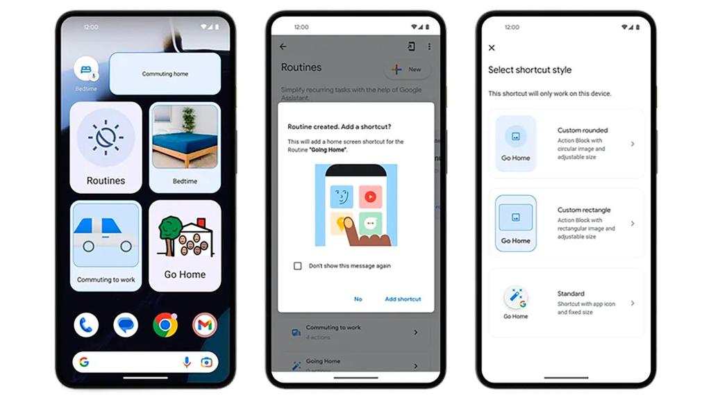 Accesos directos a las rutinas en la pantalla de inicio en Android