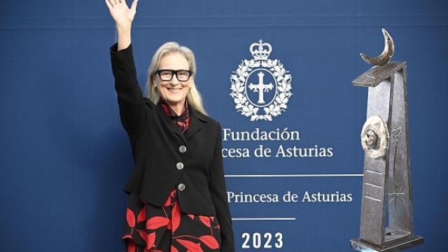 Meryl Streep frente a los fotógrafos en Oviedo.
