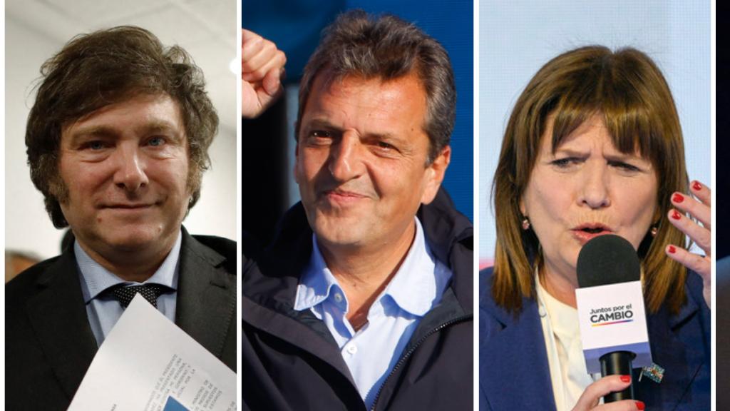 De izquierda a derecha: Javier Milei, Sergio Massa, Patricia Bullrich, Juan Schiaretti y Myriam Bregman.