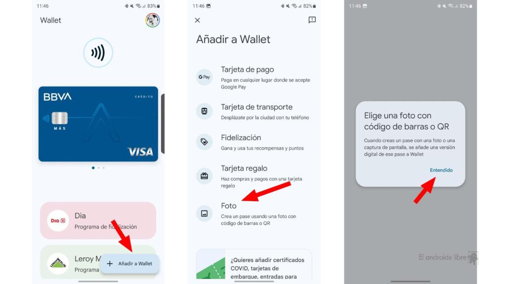 Interfaz de Google Wallet