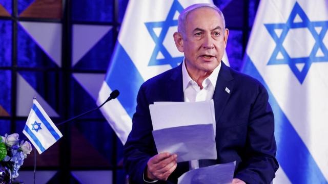 El primer ministro israelí, Benjamin Netanyahu, durante su reunión con Joe Biden en Tel Aviv este miércoles.