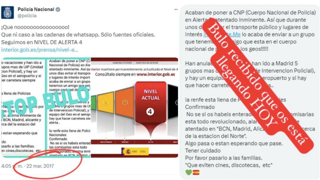 Interior y la Policía Nacional desmintiendo el bulo que está circulando en las últimas horas.
