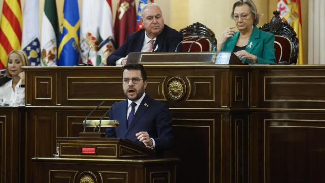 El presidente de la Generalitat de Cataluña, Pere Aragonés interviene en la Comisión General de las Comunidades Autónomas que se celebró en el Senado el pasado octubre.
