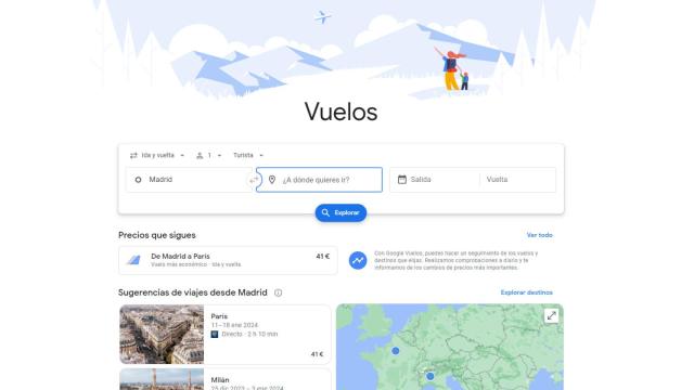 Captura de pantalla de la página de Google Vuelos.