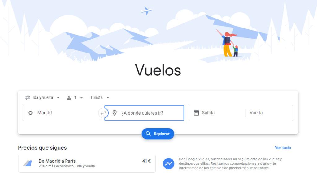 Captura de pantalla de la página de Google Vuelos.