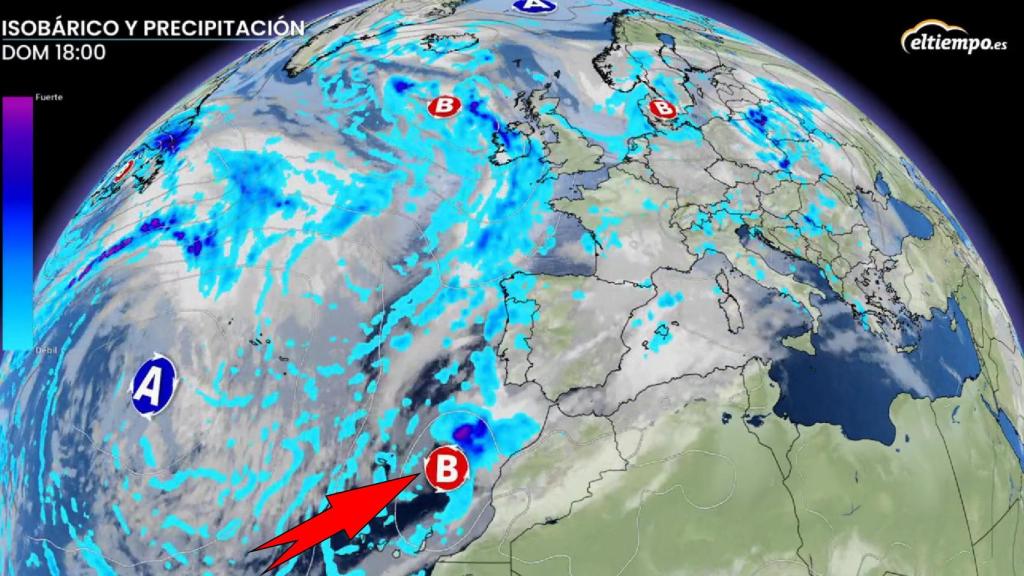 La nueva borrasca hace su entrada por el suroeste este domingo por la tarde. ElTiempo.es