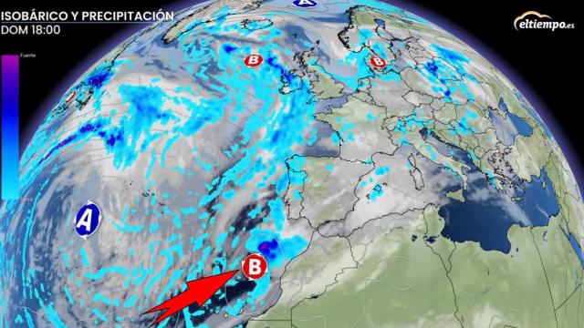 La nueva borrasca hace su entrada por el suroeste este domingo por la tarde. ElTiempo.es