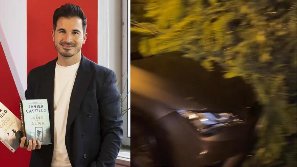 Una imagen de Javier Castillo y del árbol sobre su coche.