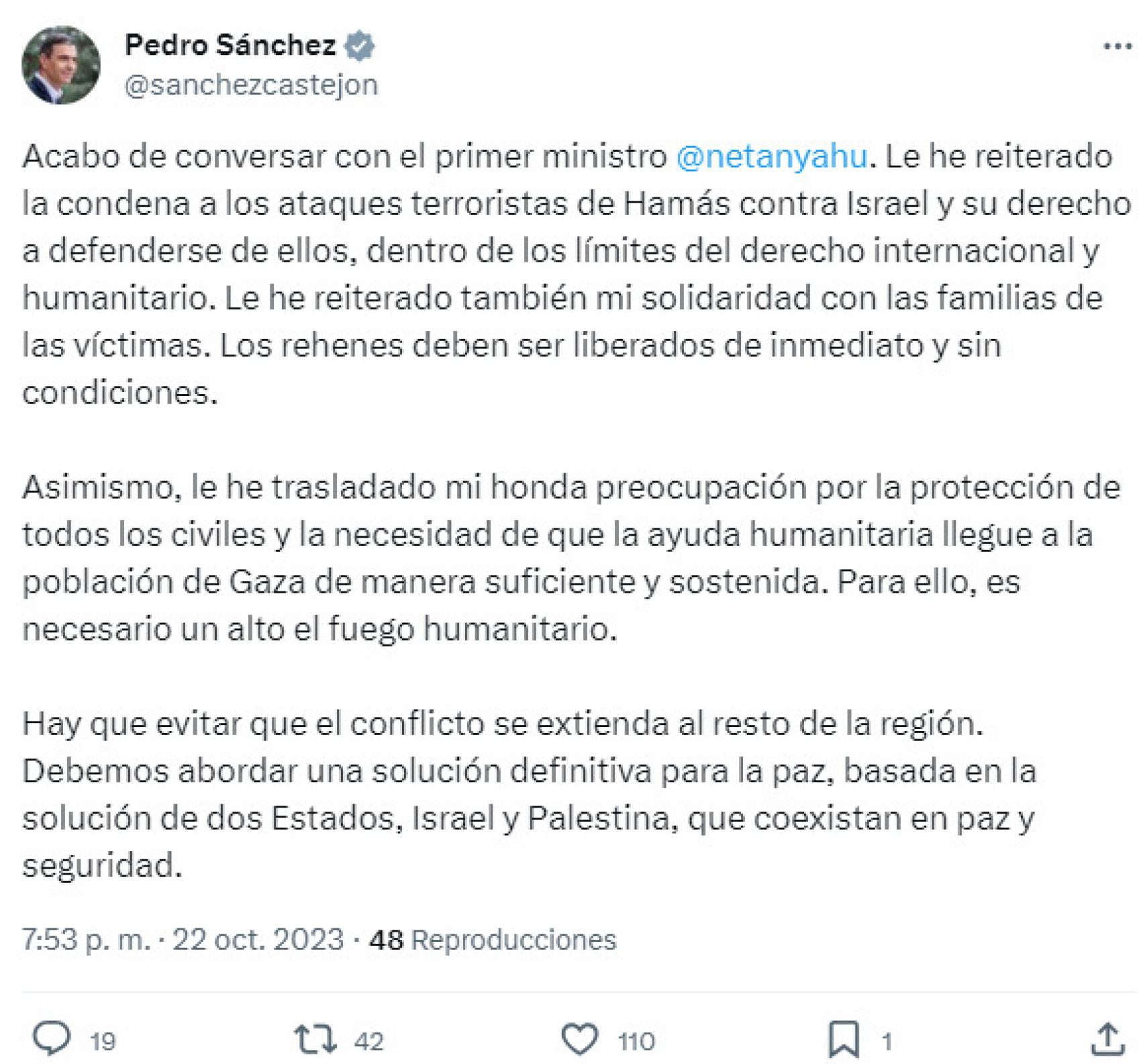 Tuit de Pedro Sánchez