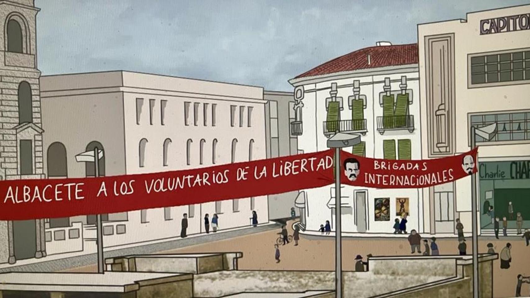 La plaza del Altozano, en 1937, con el Cine Capitol al fondo. / PAPAGAYO EA