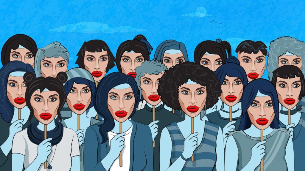Ilustración de personas con máscaras.