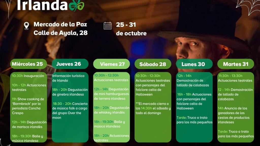 Programa de actividades de Turismo de Irlanda en el Mercado de la Paz de Madrid.