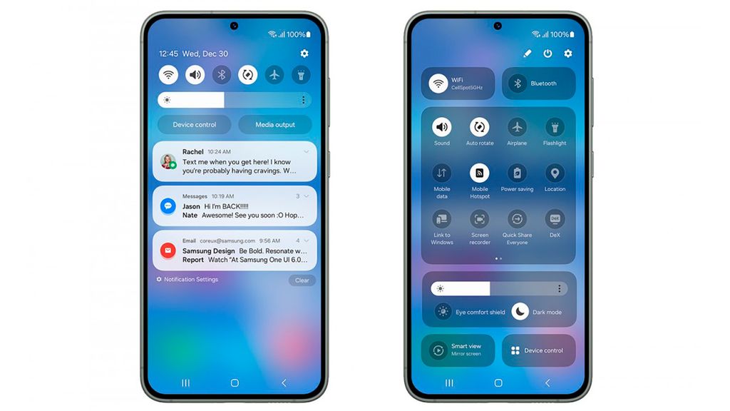 El nuevo diseño de la interfaz de los accesos rápidos en One UI 6