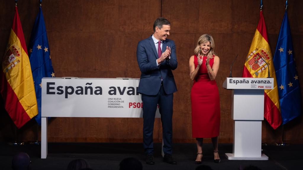 El presidente del Gobierno en funciones, Pedro Sánchez y la líder de Sumar y vicepresidenta segunda del Gobierno y ministra de Trabajo en funciones, Yolanda Díaz.