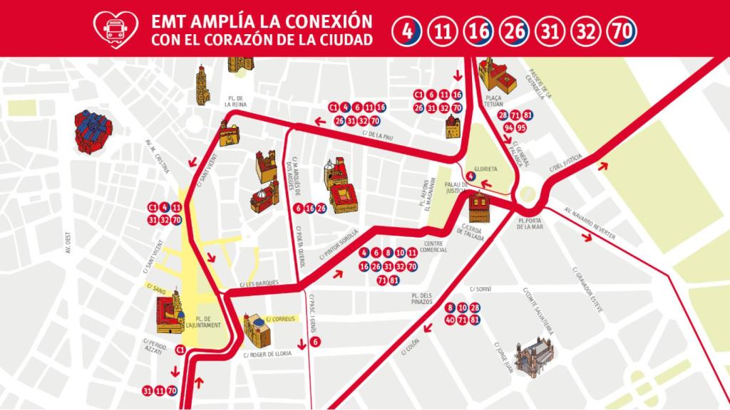 Mapa de las nuevas rutas de la EMT. EE