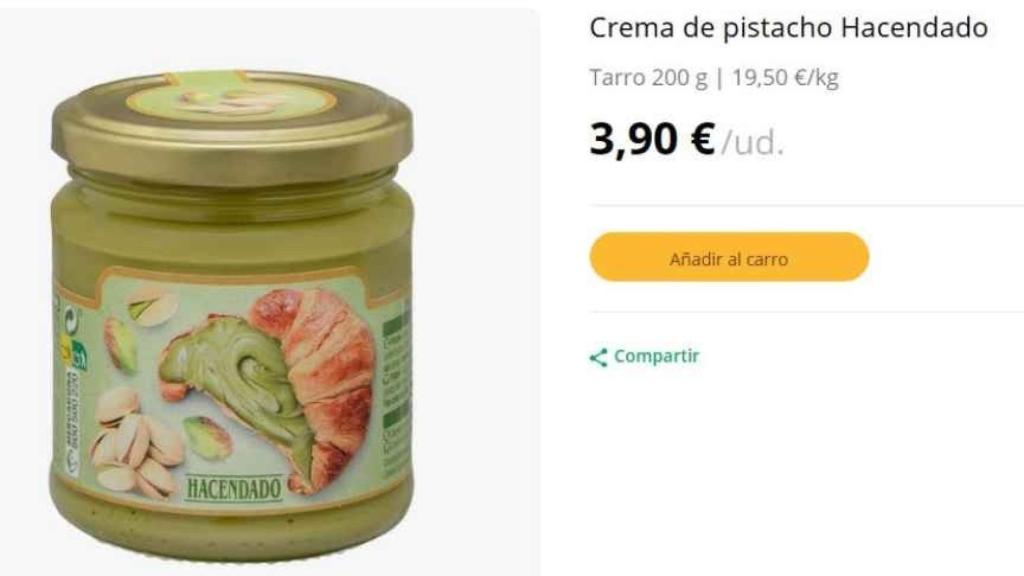 Crema de pistacho de Hacendado.