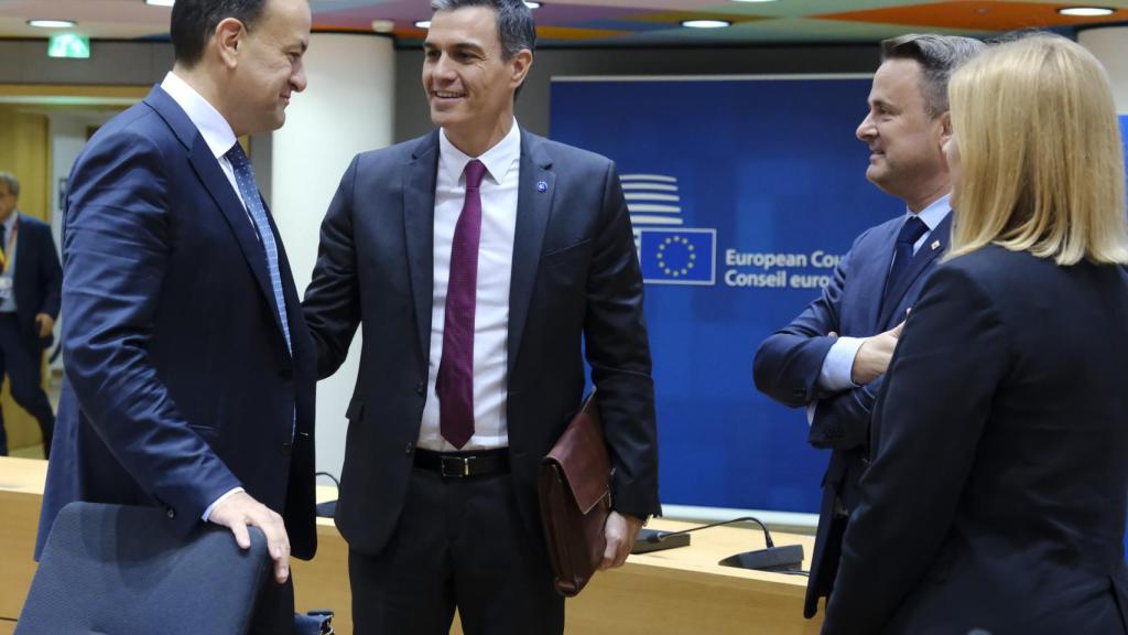 Pedro Sánchez saluda al primer ministro irlandés, Leo Varadkar, con el que comparte posición sobre Oriente Próximo