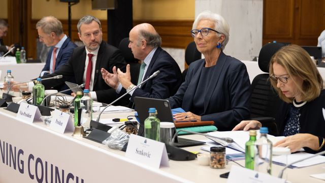 La presidenta Christine Lagarde, durante la reunión del Consejo de Gobierno del BCE en Atenas