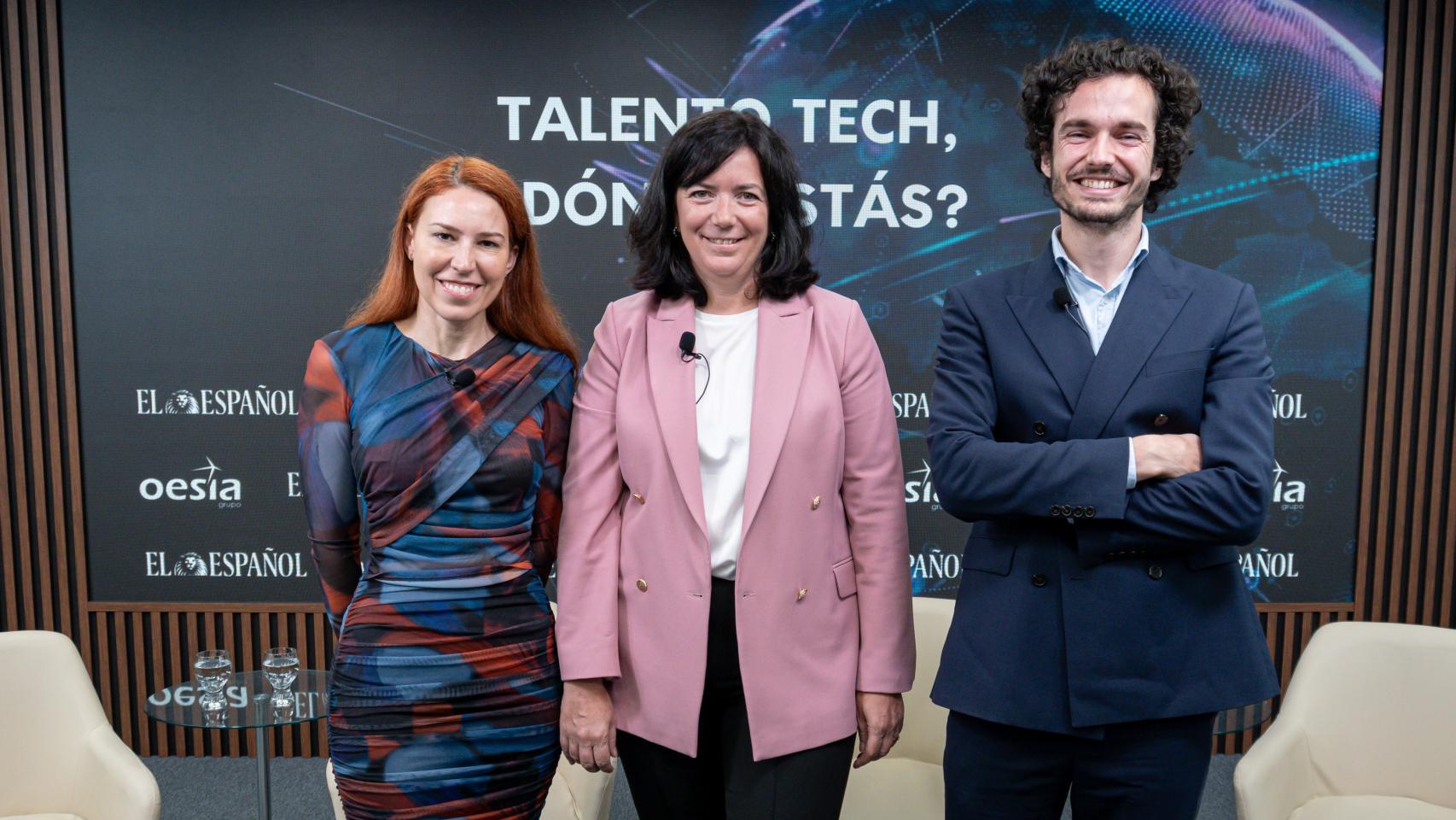 Eva Cornide, directora de Talento del Grupo Oesía , Ignacio Azorín González, director general de Estrategia Digital de la Consejería de Digitalización de la Comunidad de Madrid y Fabiola Pérez Ramos, CEO y Cofundadora de Mioti