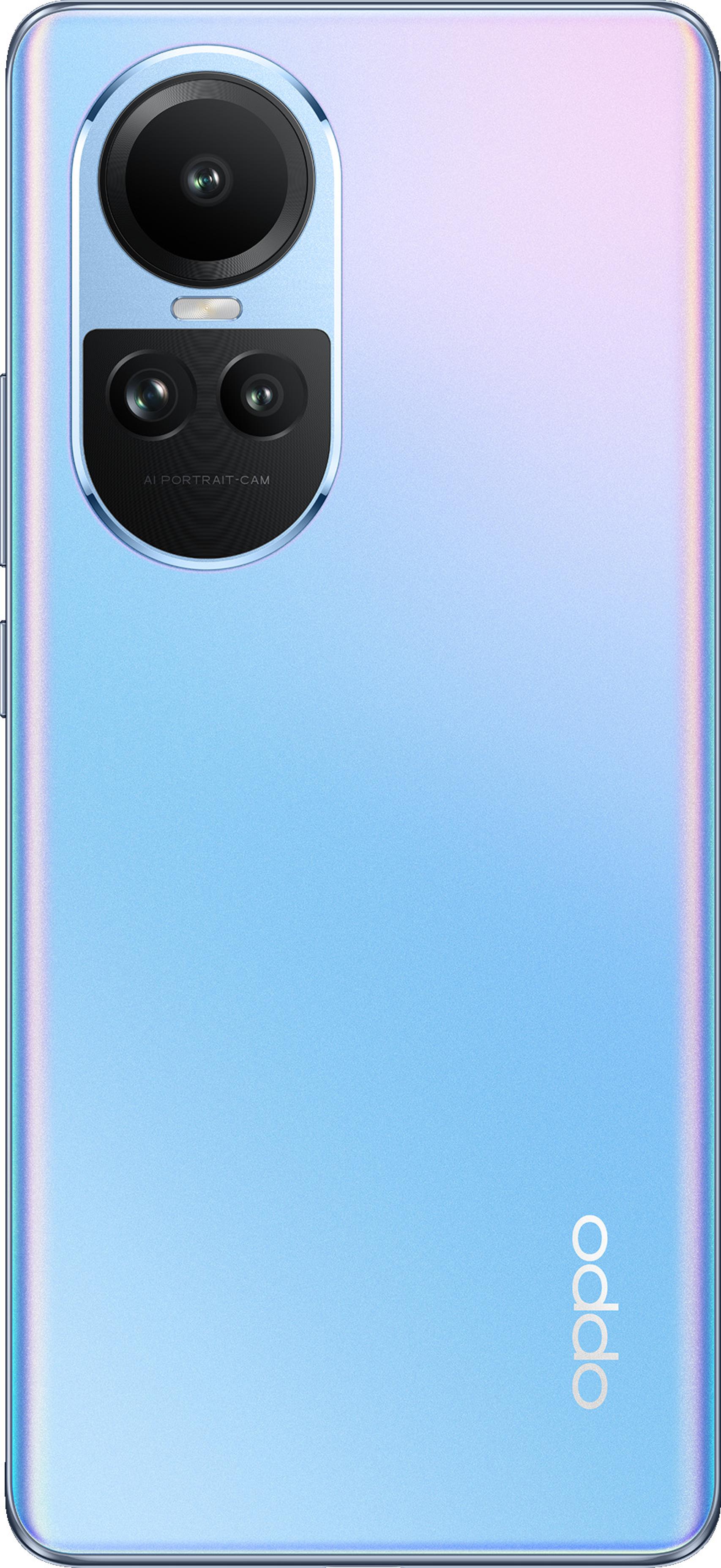 Trasera del OPPO Reno10 en versión Ice Blue.