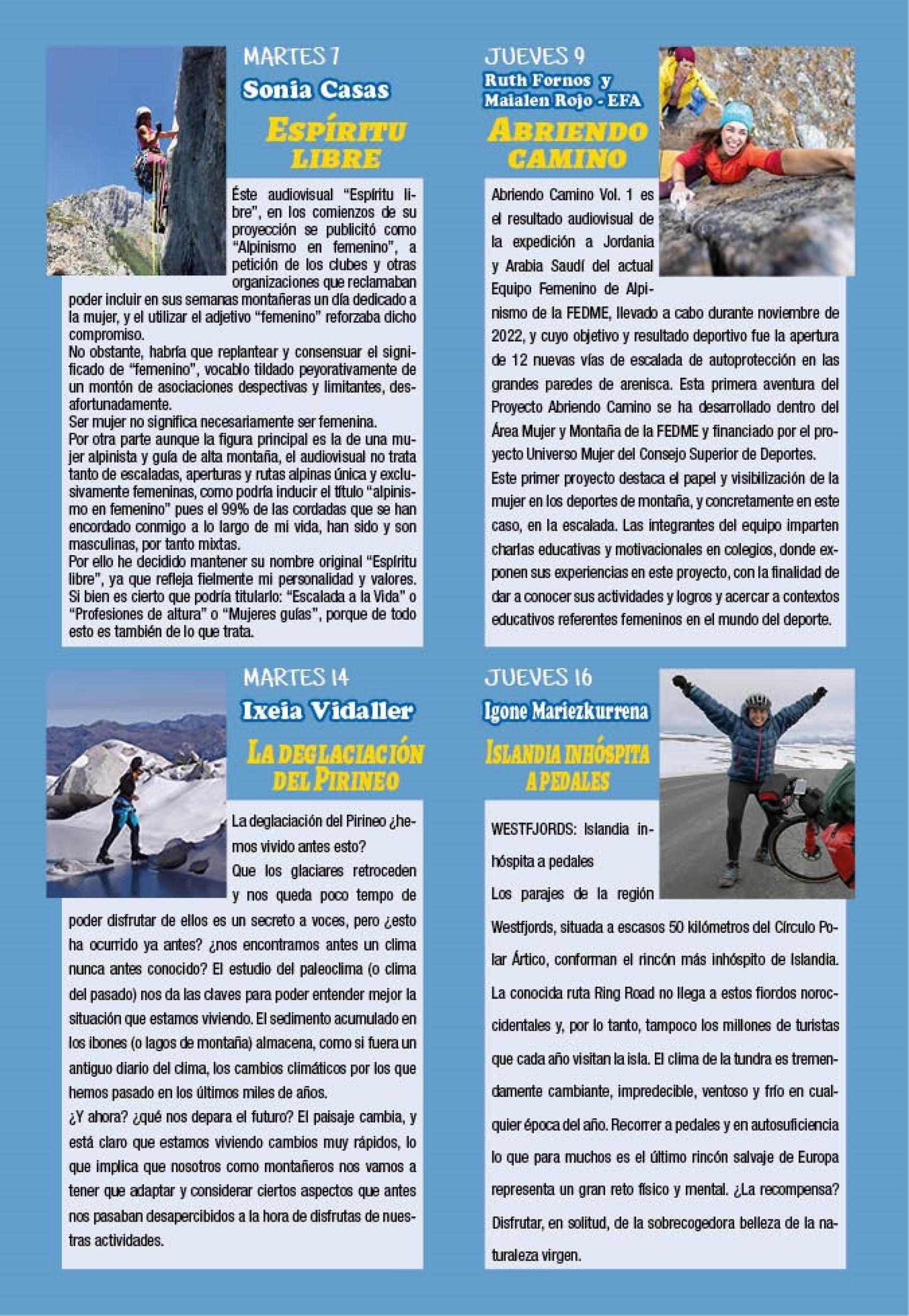 El cartel con las proyecciones que habrá en Benavente sobre las alpinistas