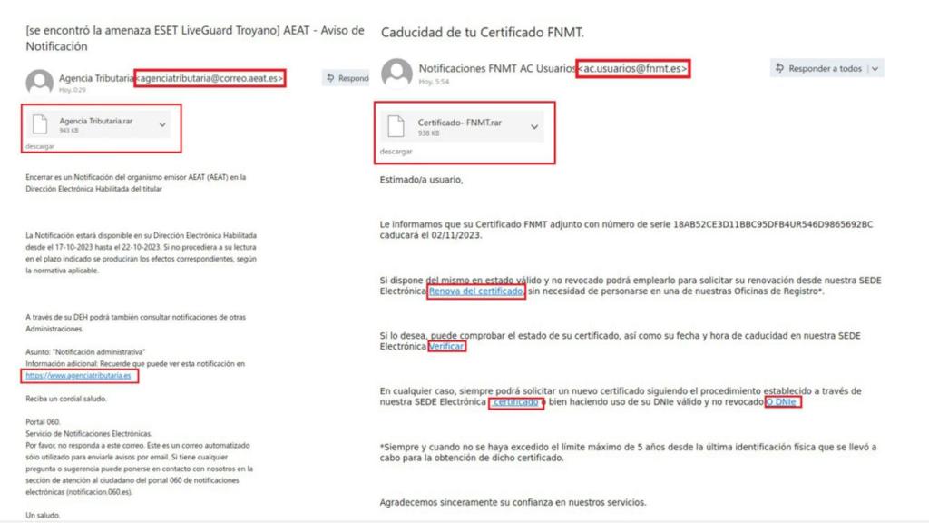 Muestra de correos captados por el INCIBE.