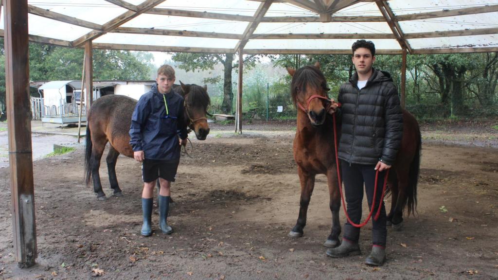 Jóvenes de la escuela con los caballos.