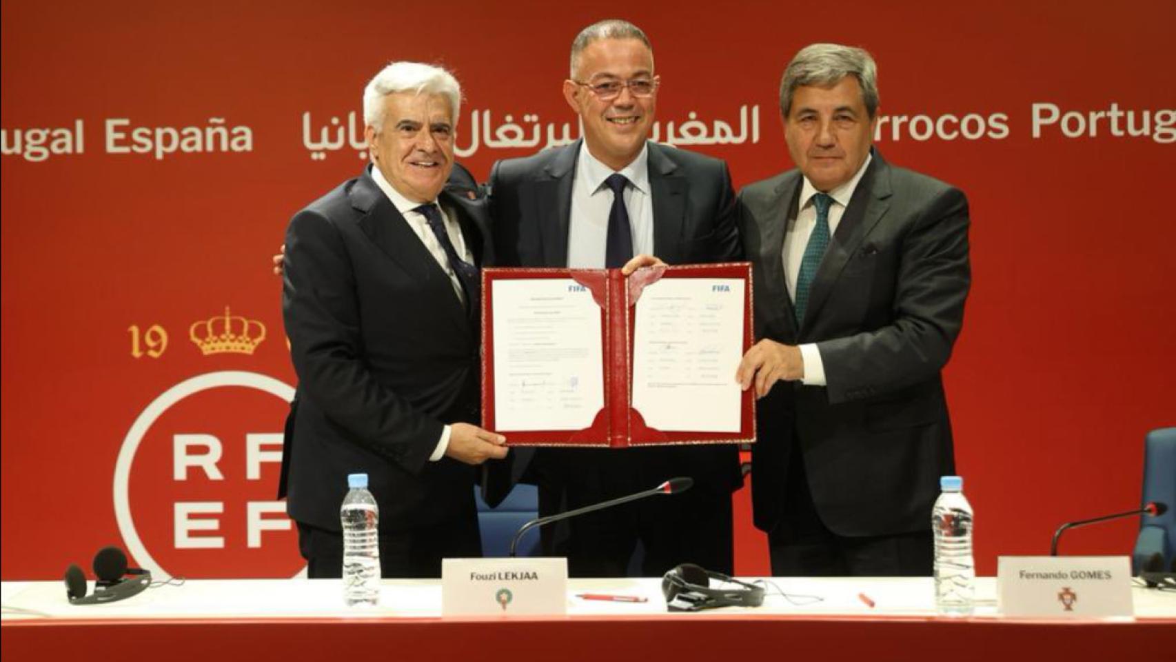 Pedro Rocha, Fouzi Lekjaa y Fernando Gomes