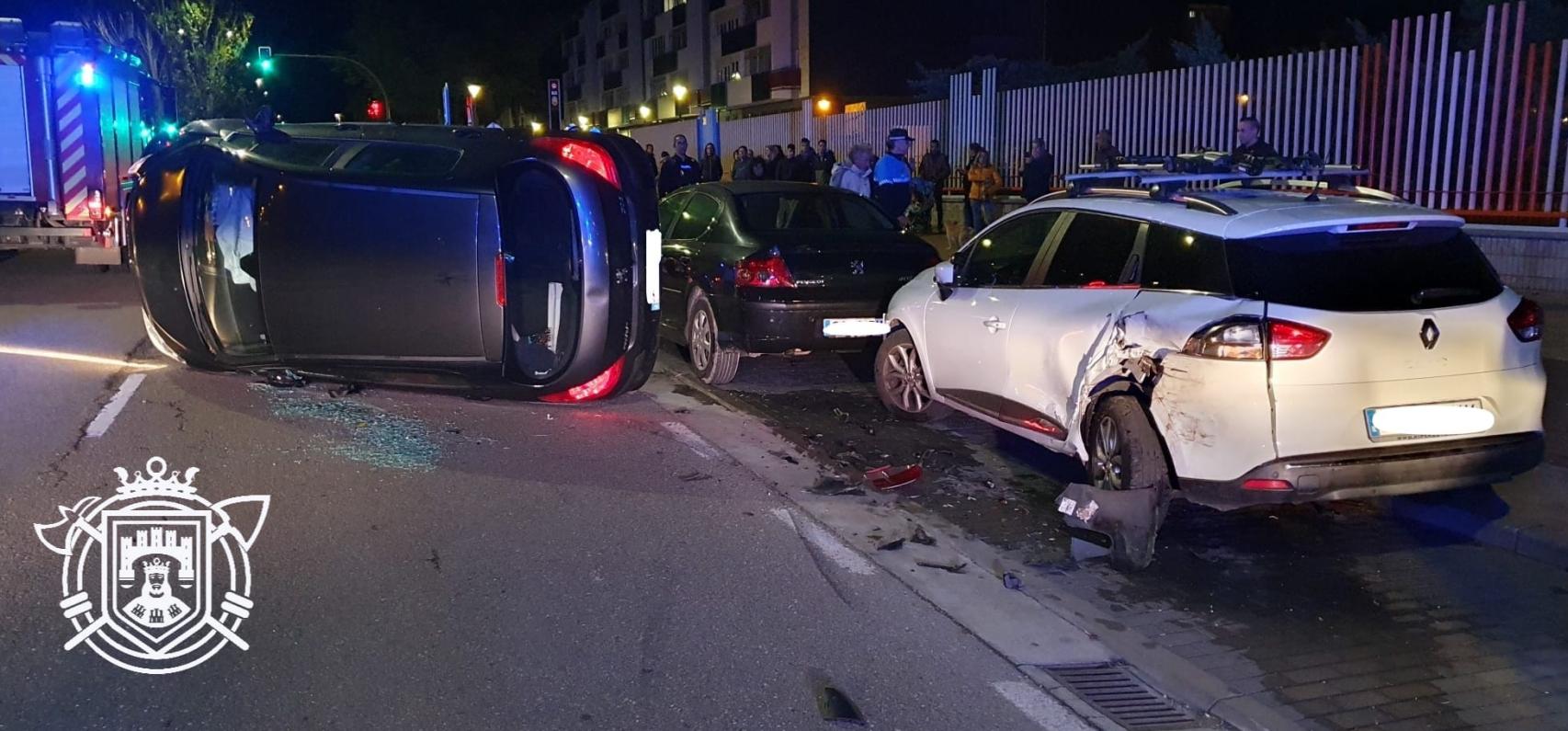 Coche volcado en Burgos
