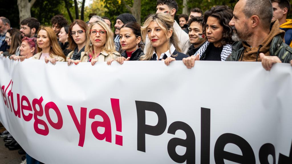 Yolanda Díaz en una manifestación contra la respuesta militar de Israel al ataque de los terroristas de Hamás.
