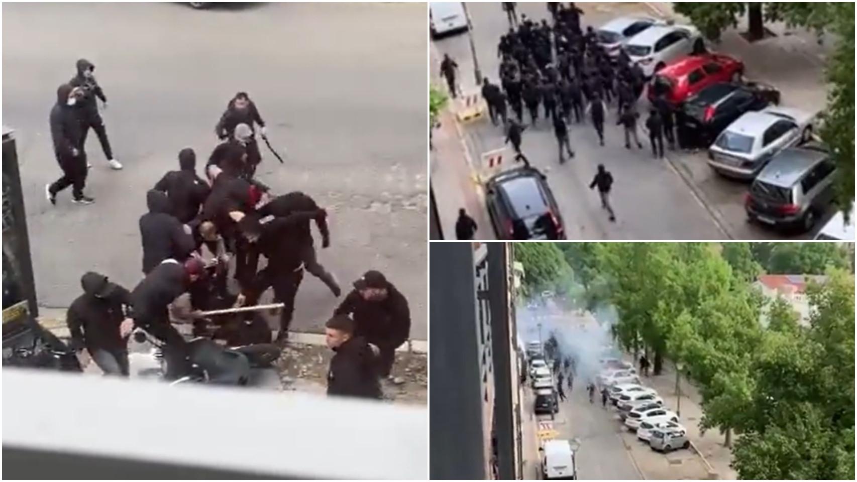 Los ultras, durante la batalla.
