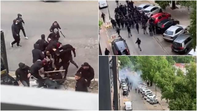 Los ultras, durante la batalla.