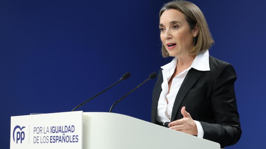 La secretaria general del PP, Cuca Gamarra, durante una rueda de prensa posterior a la reunión del Comité de Dirección del PP.