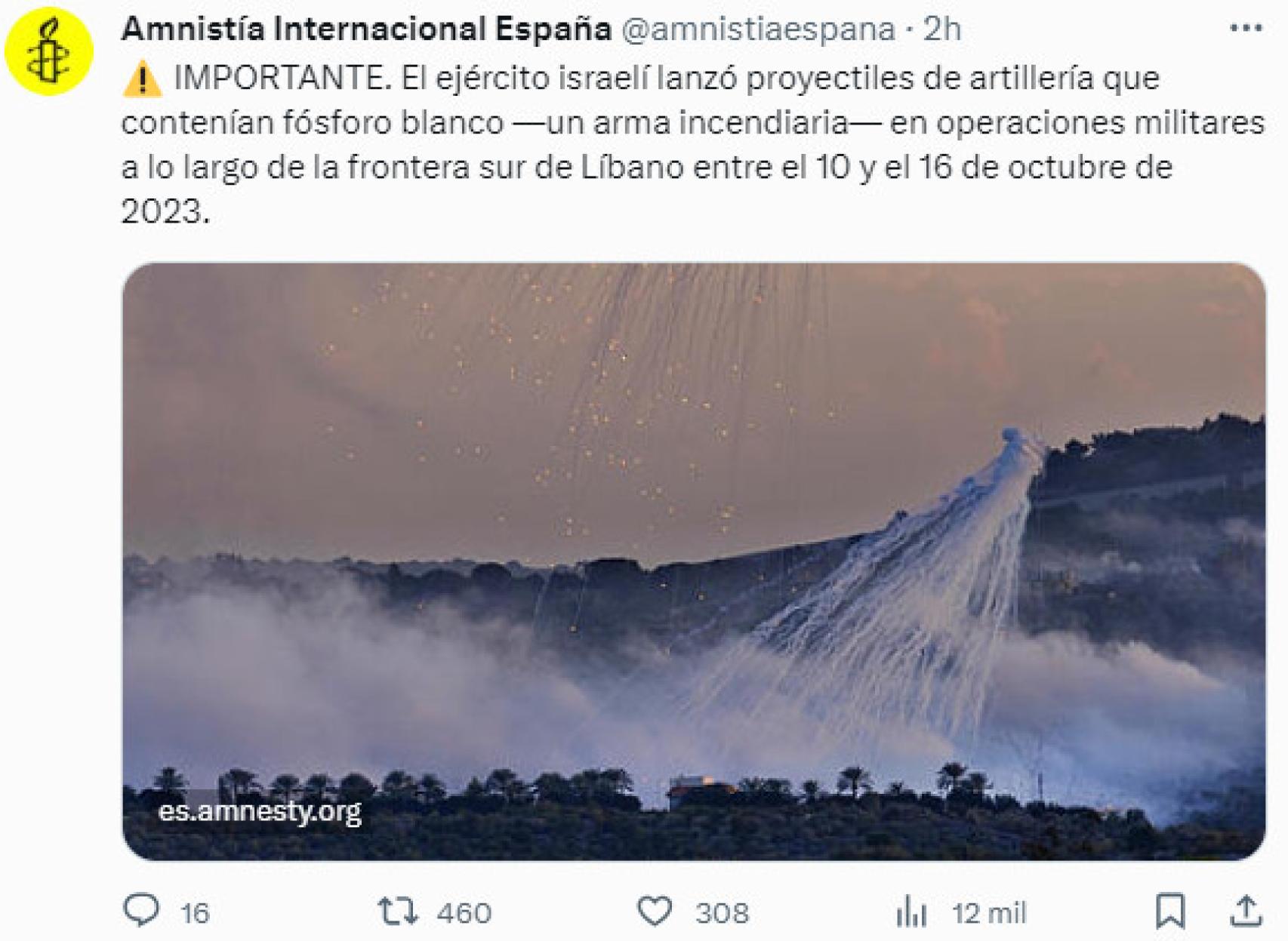 Tuit de Amnistía Internacional España