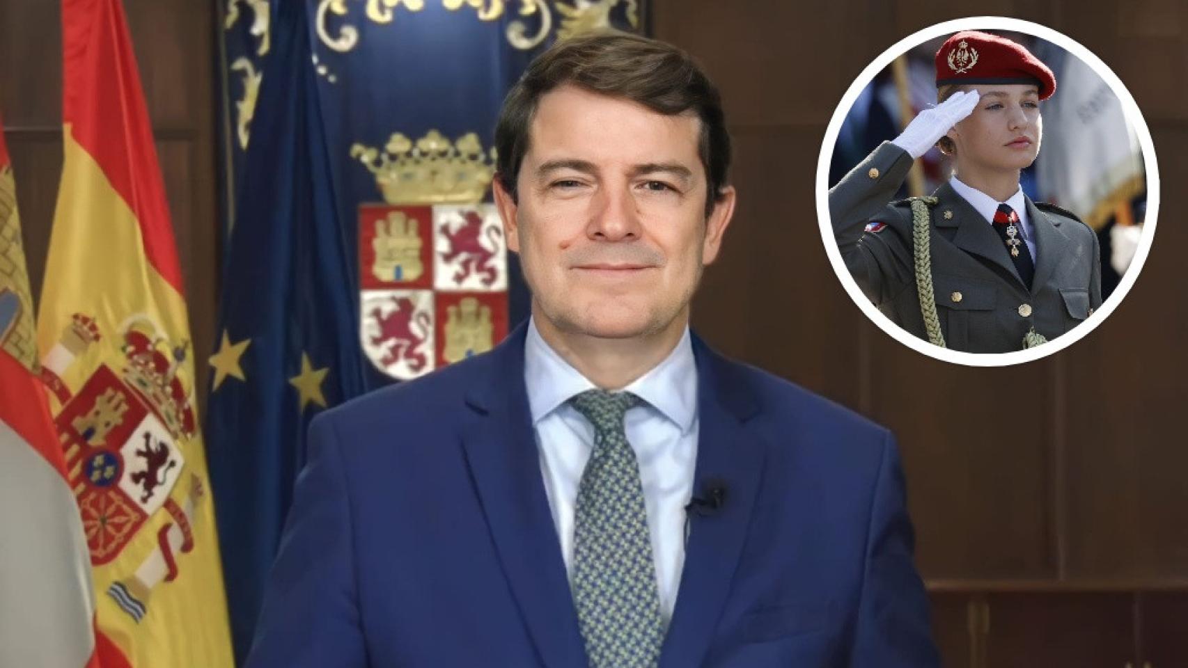 El presidente de la Junta, Alfonso Fernández Mañueco, y la princesa Leonor, en un montaje de EL ESPAÑOL.