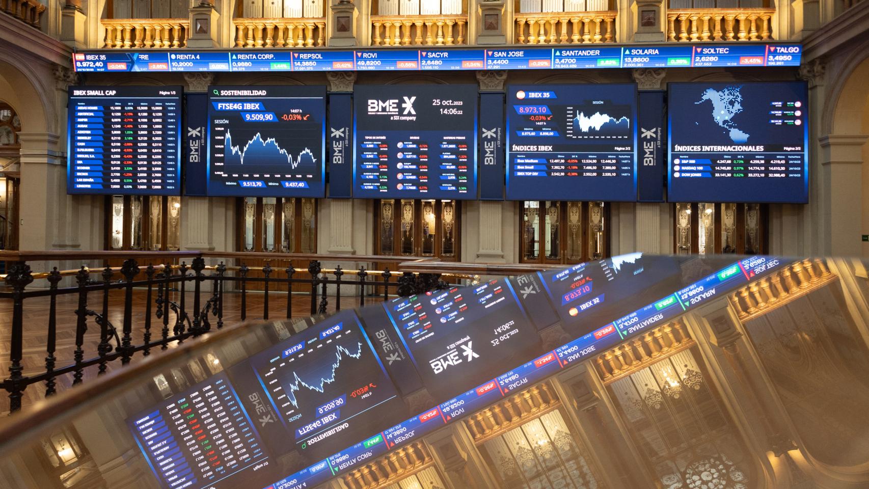 Un panel del Ibex 35, en el Palacio de la Bolsa de Madrid.