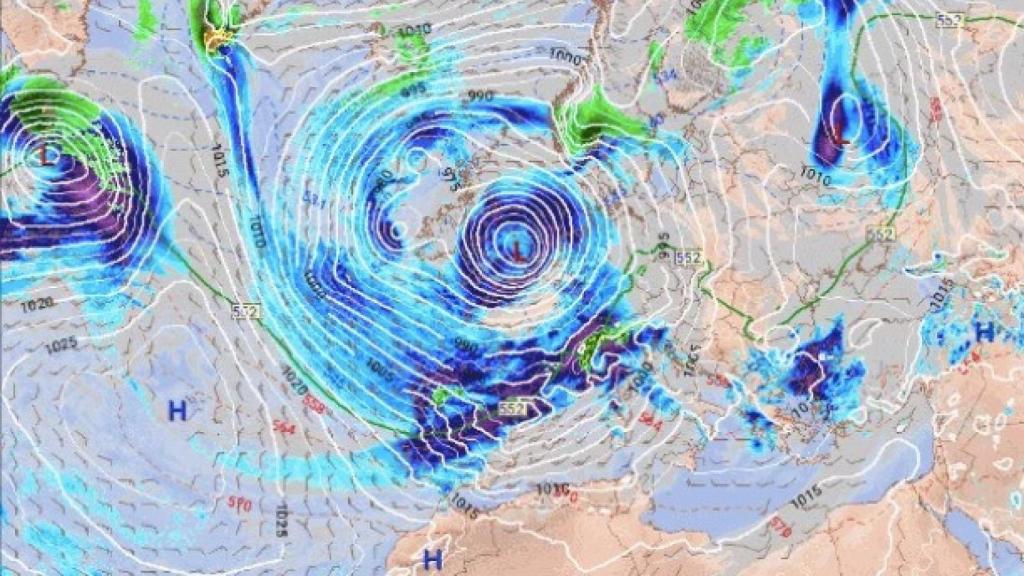Mapa del paso de la borrasca Ciarán en 2023.