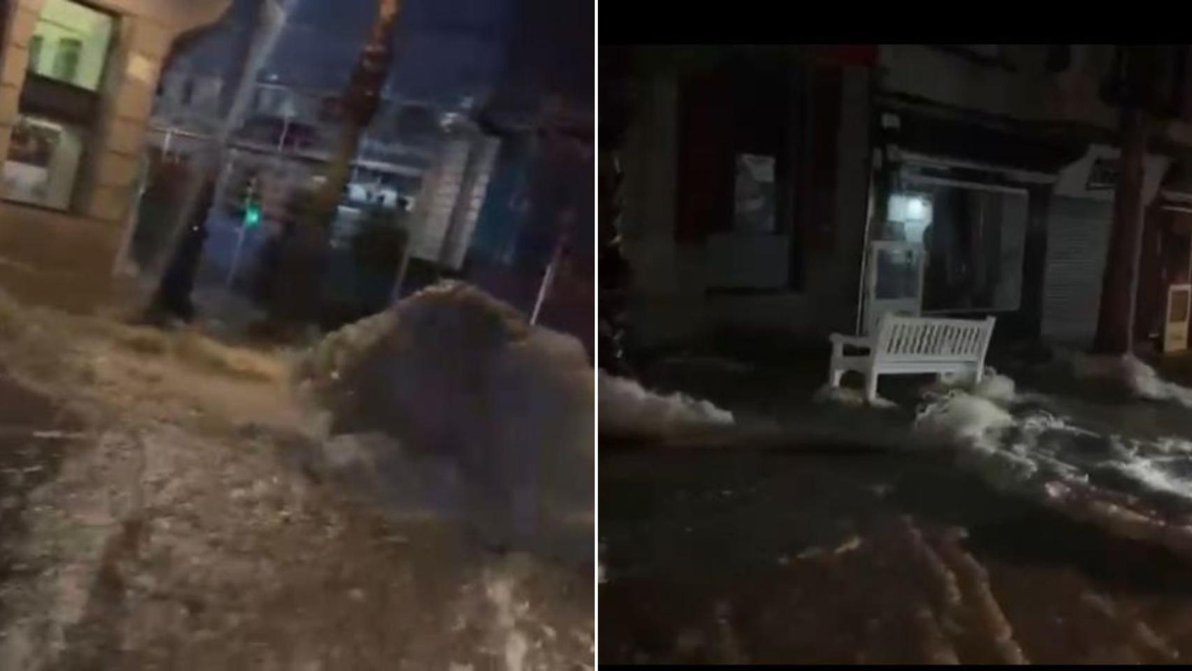 La calle Colón de Vigo, desbordada esta pasada noche.