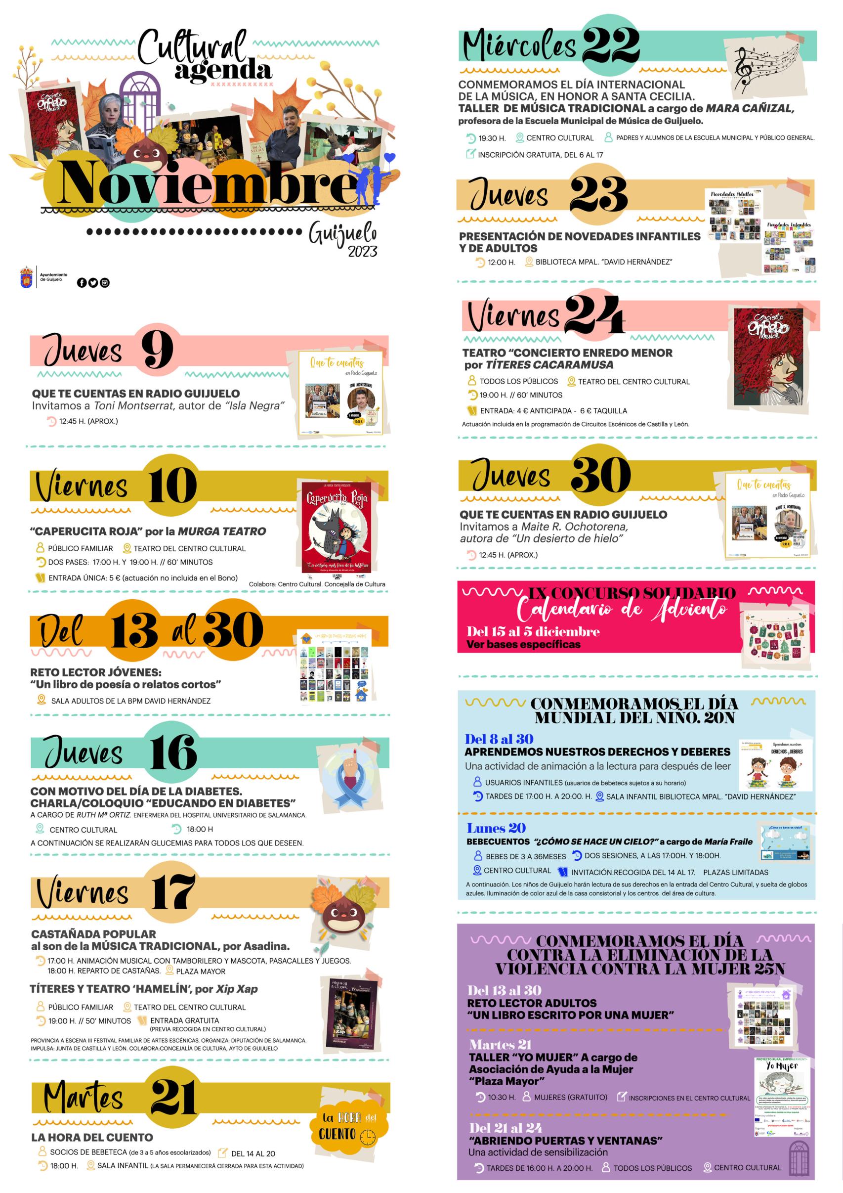 Agenda Cultural de Guijuelo para el mes de noviembre