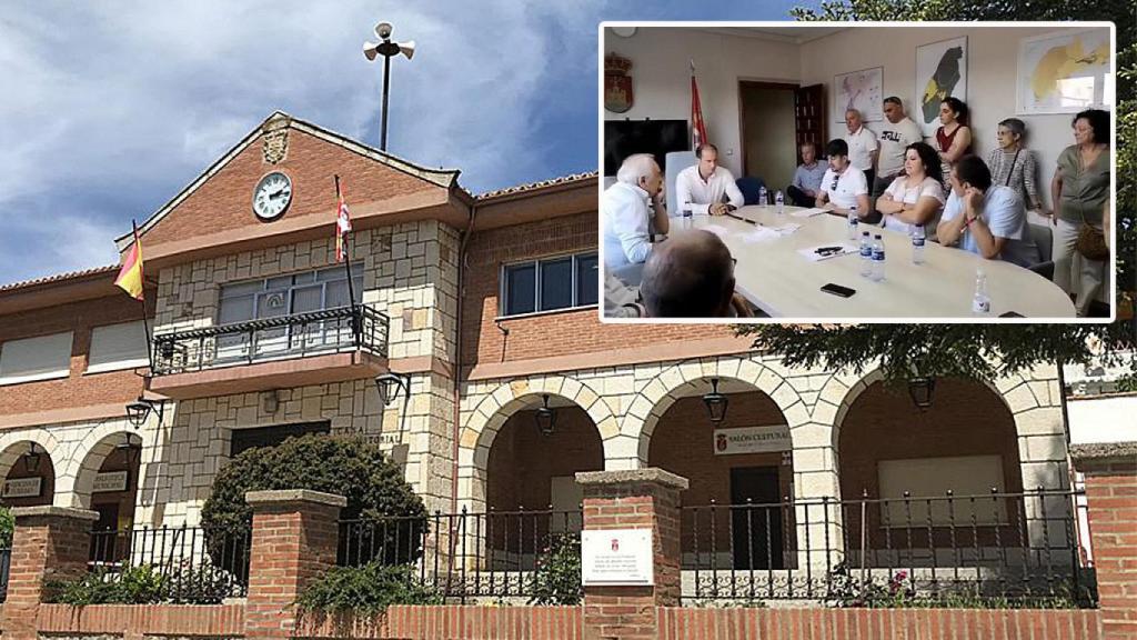 El Ayuntamiento de Castronuño y una imagen del polémico pleno de investidura