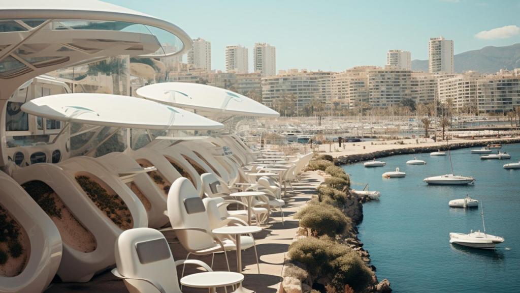 Zona de hostelería en el nuevo puerto de Alicante.