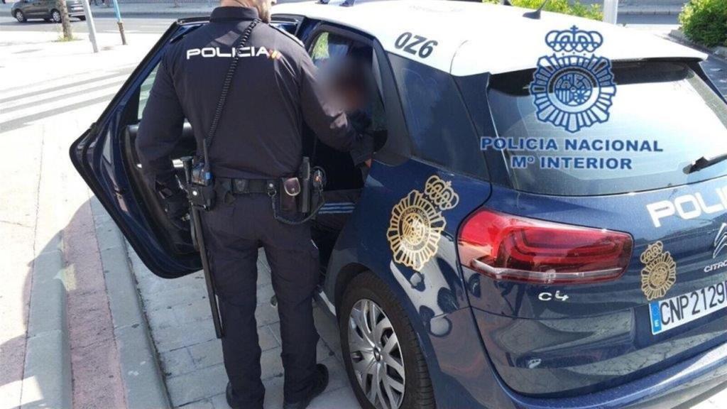 Un agente en un coche de la Policía Nacional