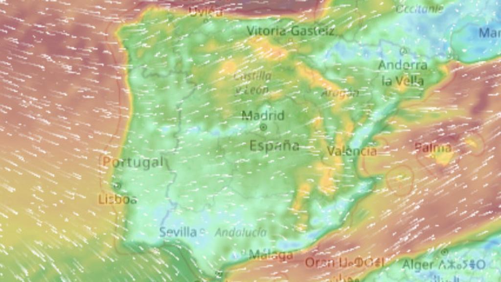 Mapa probabilístico de las rachas de viento del domingo en la Península