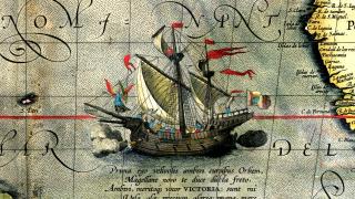 La 'nao' Victoria en el mapamundi de Ortelius. c.1590