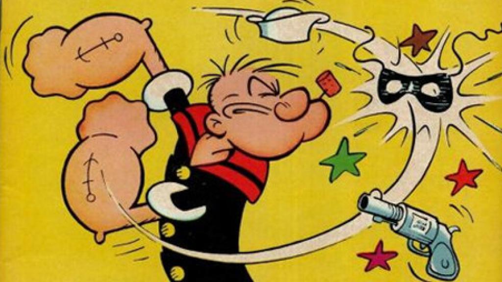 Portada del cómic 'Popeye'. A la derecha, Guy Pearce en 'Memento'