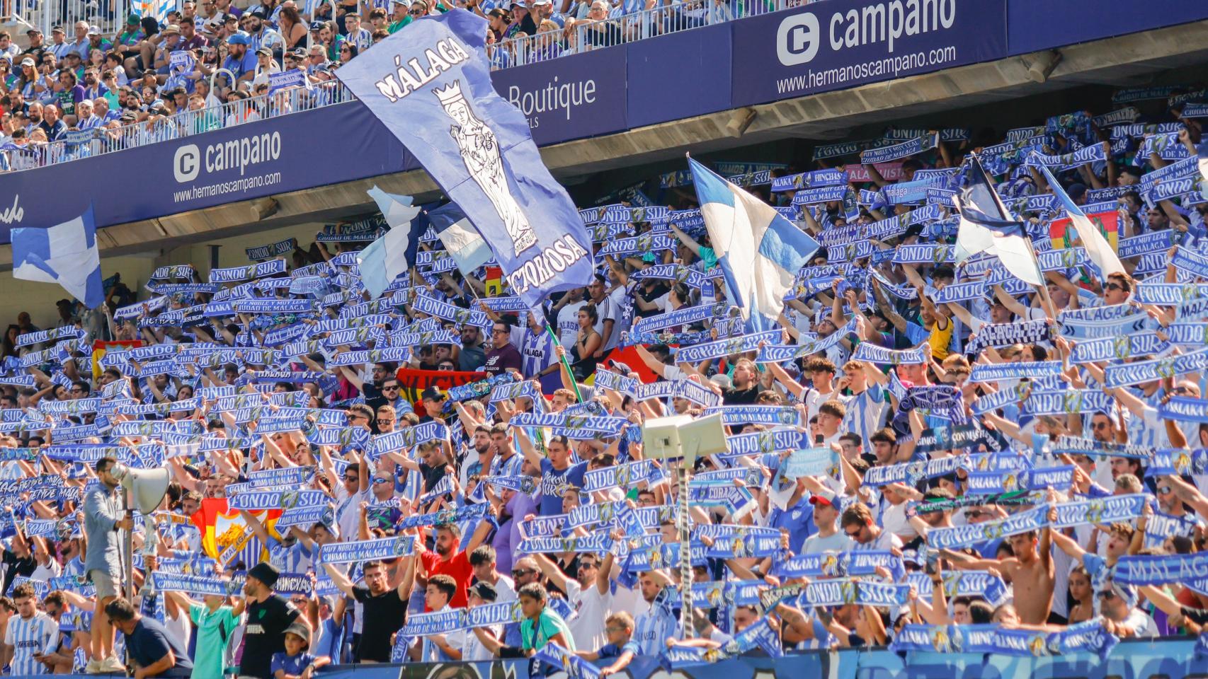 Las gradas de La Rosaleda durante un partido del Málaga CF