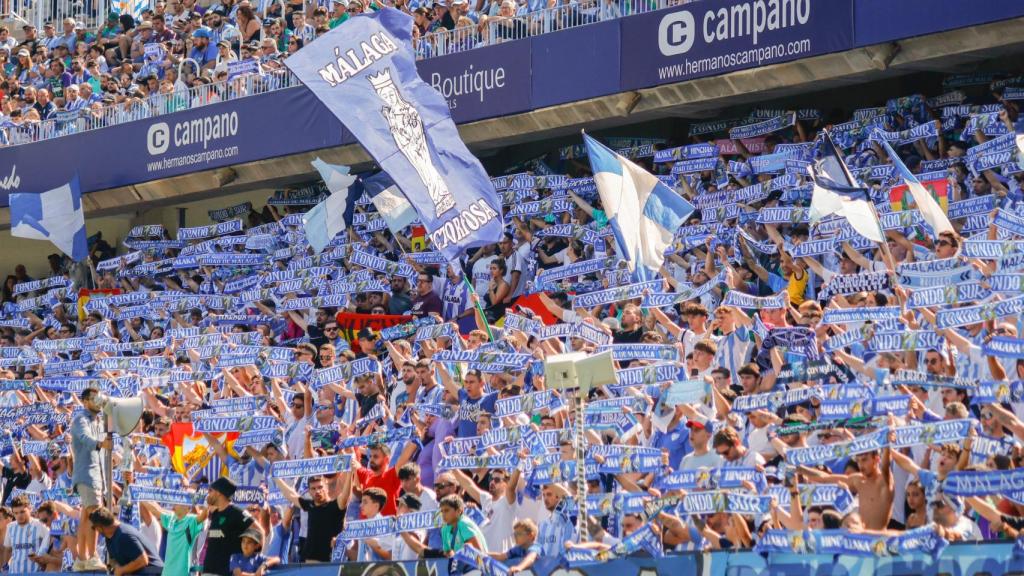 Las gradas de La Rosaleda durante un partido del Málaga CF