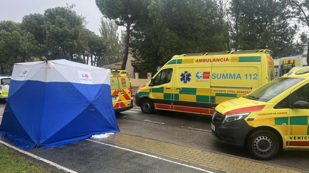 Facultativos sanitarios en el lugar del crimen, en Getafe.