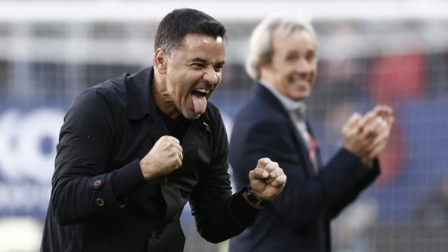 Míchel celebra una victoria del Girona