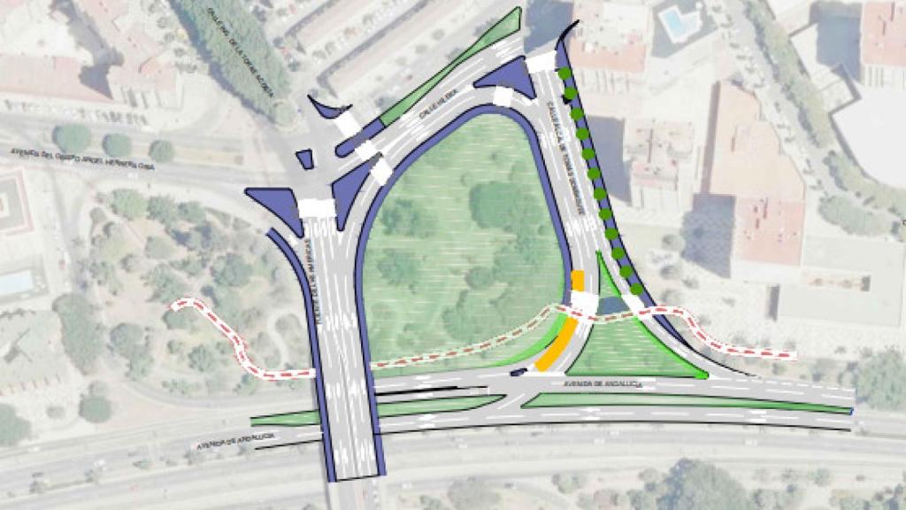 Imagen de la ordenación del tráfico proyectada en el Puente de las Américas de Málaga.
